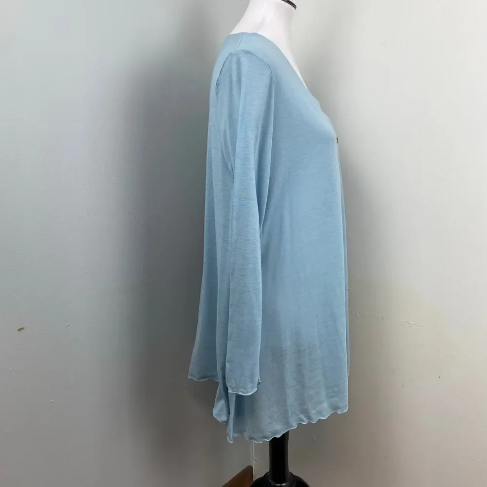 J Jill Light Blue V Neck Button Down Sharkbite Cardigan Sweater Medium